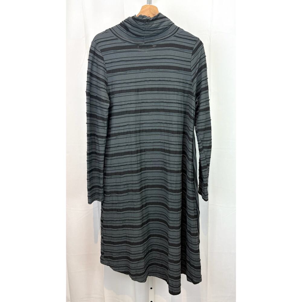 CHALET et Ceci S Asymmetric Cowl Neck Dress Long Sleeve Striped Gray Green Black - Picture 2 of 6